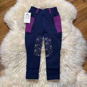 Belle & Bow Equestrian Girls Navy Fleece Tights Wish Upon A Pony Size 4 Years